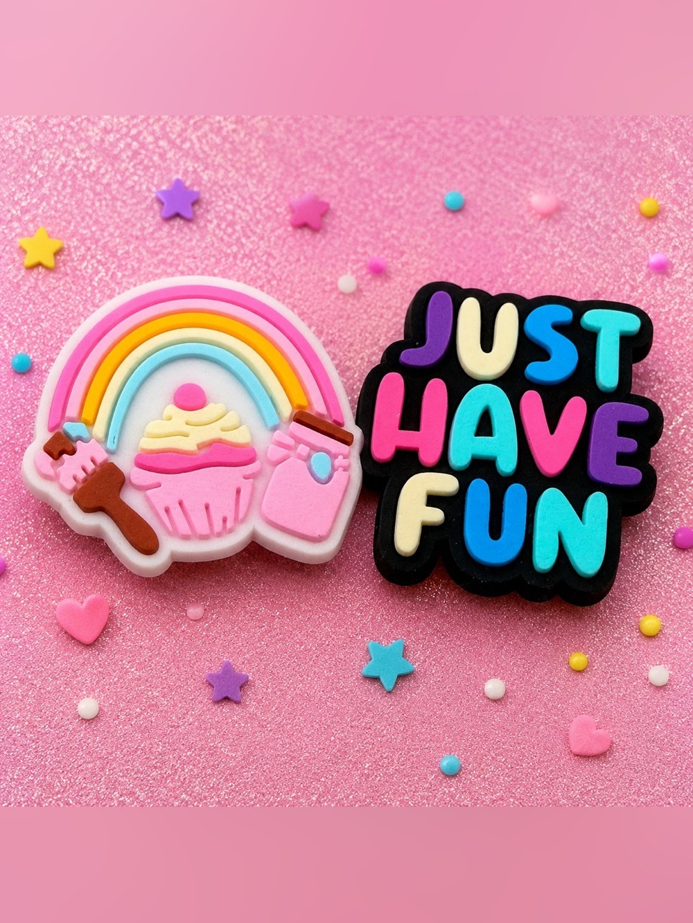 CROCS Fun Rainbow Cupcake Jibbitz Charm Set - Pink, Black, Blue, Purple, Yellow
